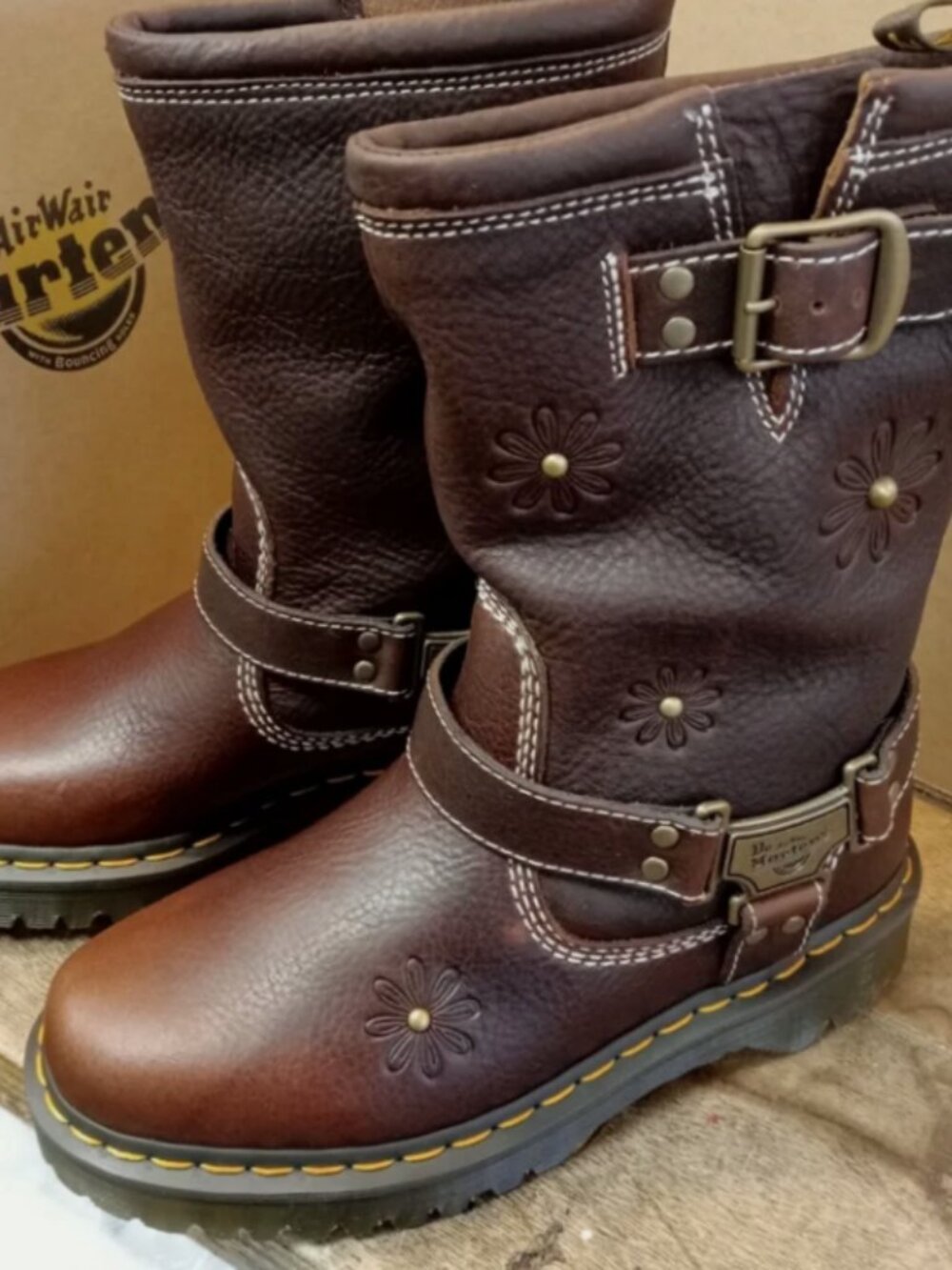 DR. MARTENS Anistone Hi FLOWER 🌺 Harness Biker Boots MSRP$340 ~ Limited Edition - Picture 12 of 16